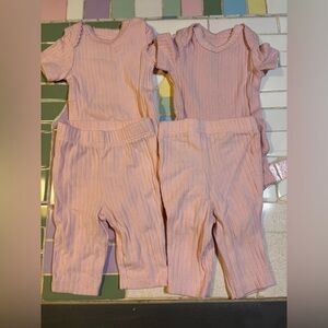 Two sets Pink Ribbed Kids Bottoms and top